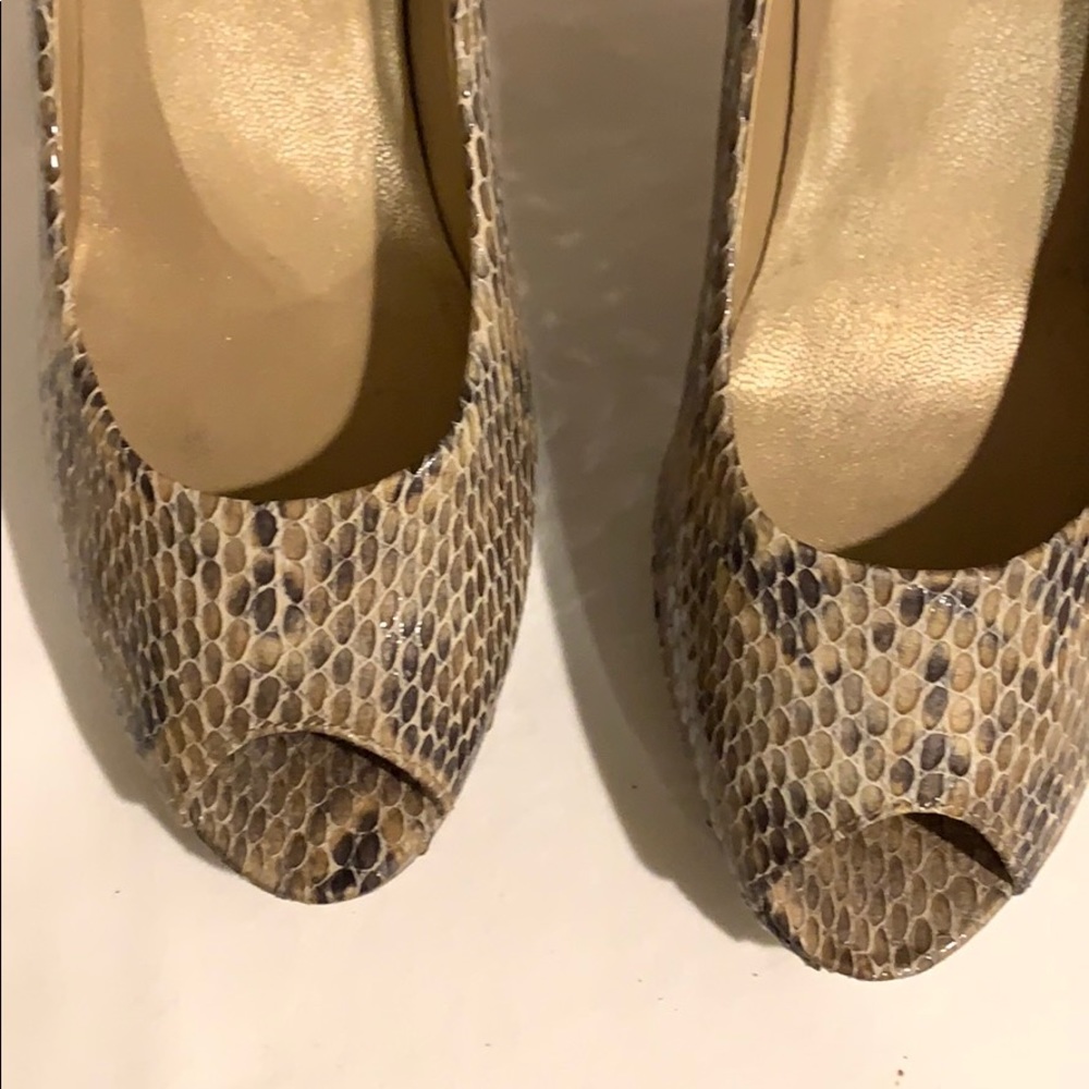 Stuart Weitzman Snakeskin peep toe pumps
